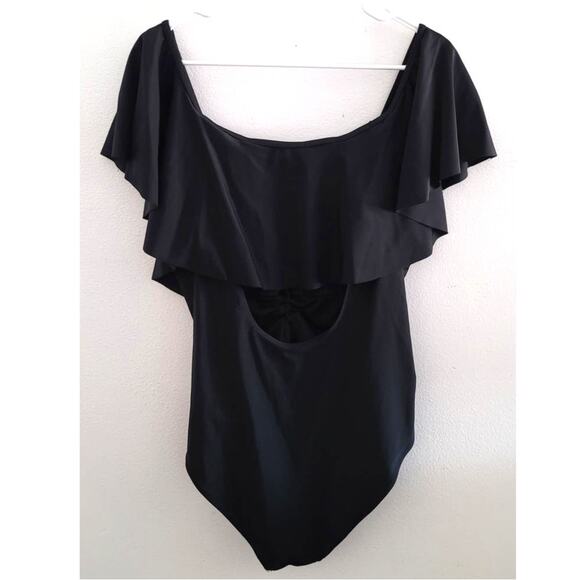 MAXMODA Ruffle Front Open Back Bathing Suit Swimsuit Black XXL - Picture 2 of 8